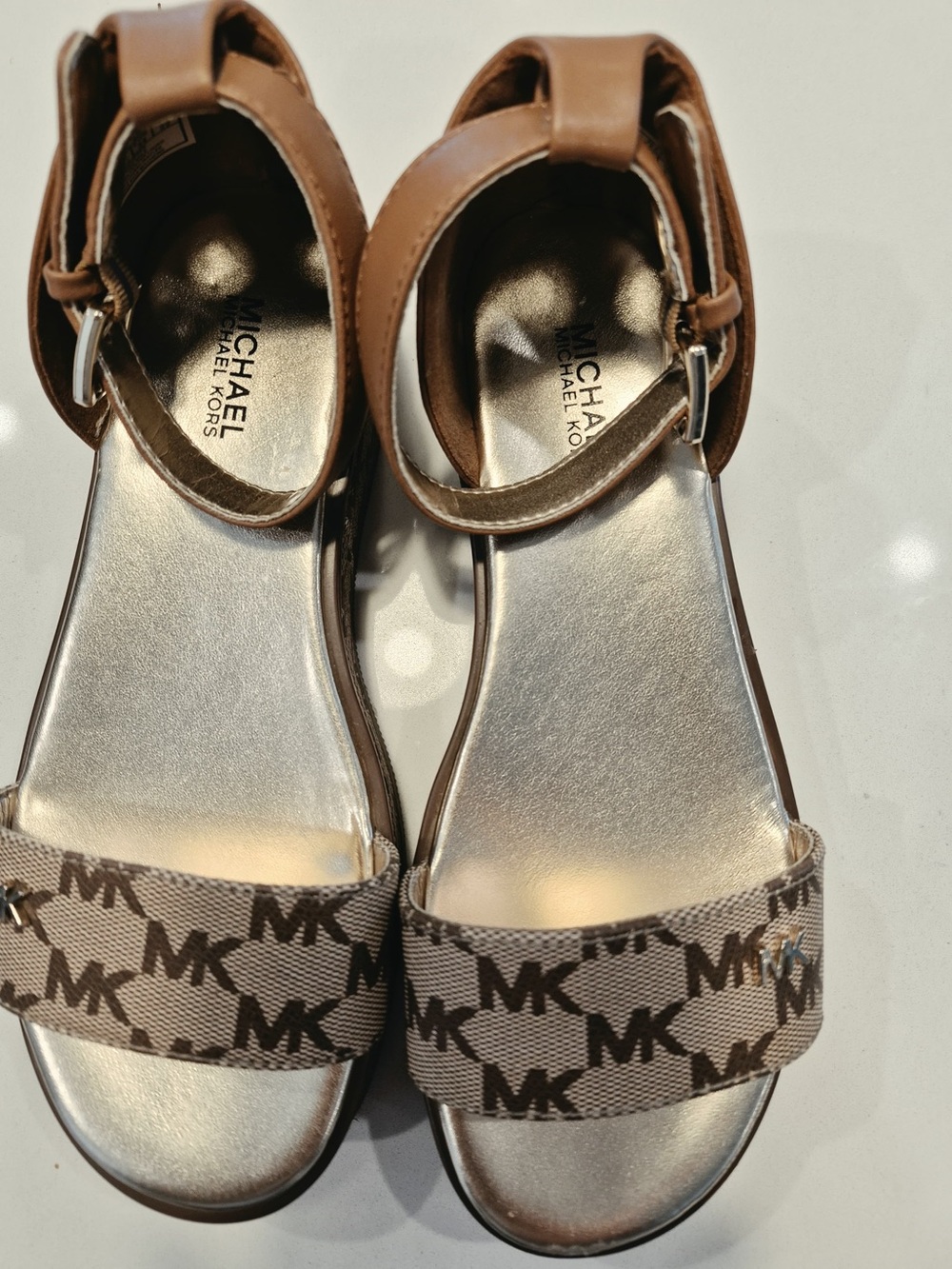 Michael Kors Brown Tan MK Logo Ankle Strap Sandals size 3